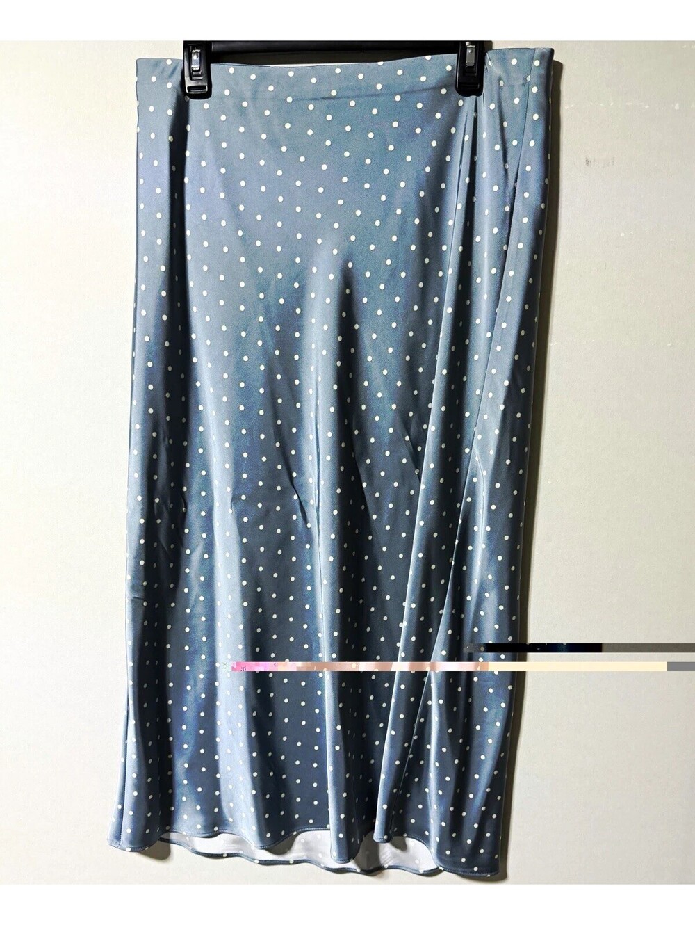 ZARA Women’s Blue/White Polka Dot Satin Slip Midi Skirt Pleated Zip 30